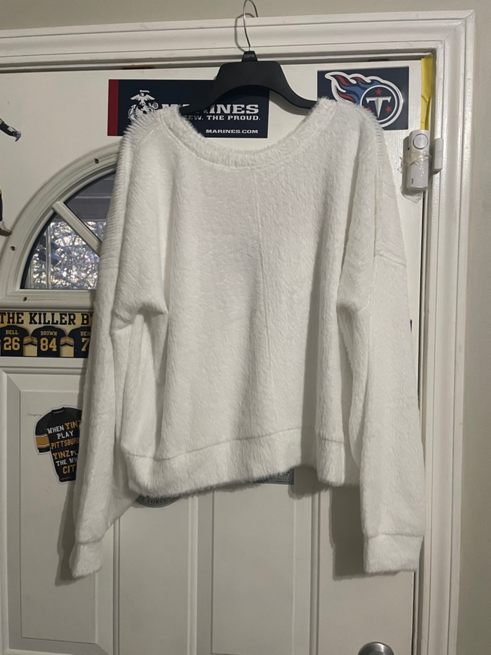 Ohio State Women's White Fuzzy Crewneck Sweater with Embroidered Logo - Picture 4 of 5